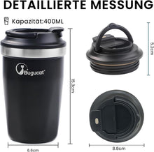 Bugucat Thermobecher 400ml Edelstahl Kaffeebecher to Go