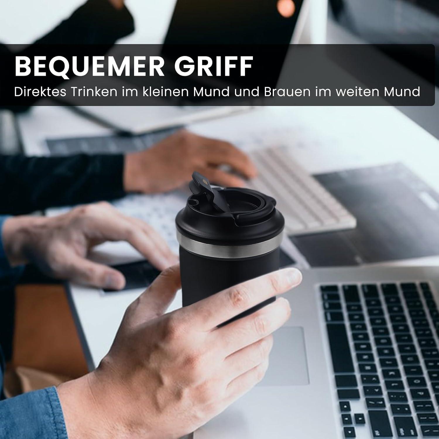 Bugucat Thermobecher 400ml Edelstahl Kaffeetasse to Go Auslaufsicher