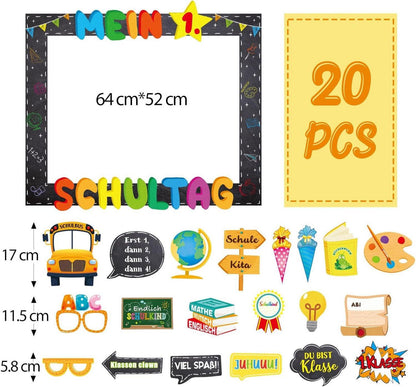 Einschulung Fotobox Accessoires Set mit Fotorahmen und 20
