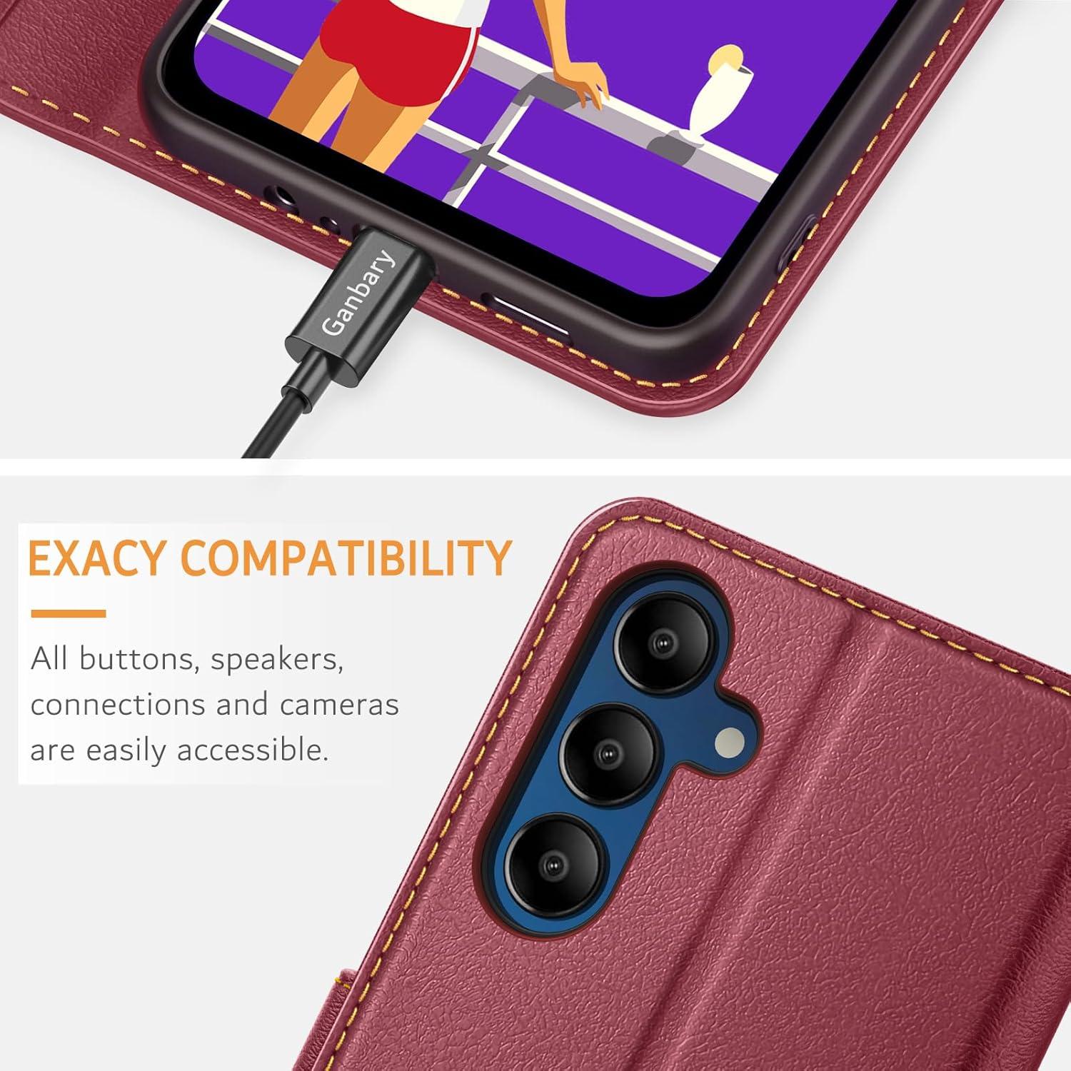 Handyhülle Samsung Galaxy A15 / A15 5G Weinrot Leder Klapphülle