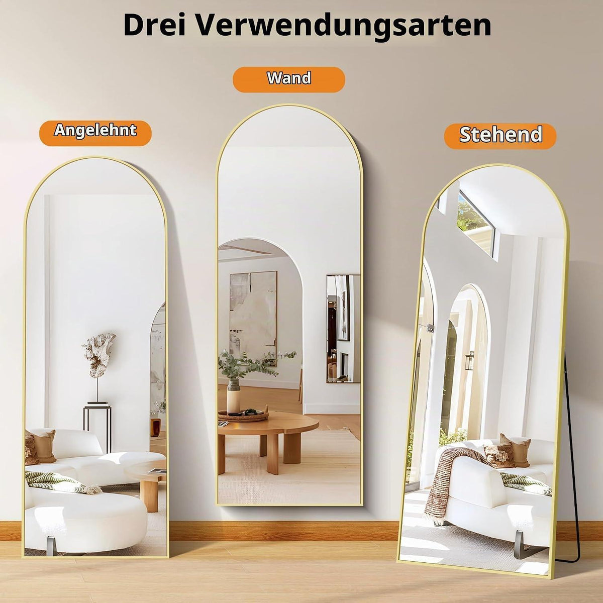 Großer Standspiegel 192x85 cm mit Goldrahmen