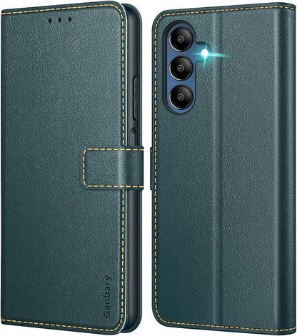 Samsung Galaxy A15 / A15 5G Handyhülle Leder Klapphülle dunkelgrün