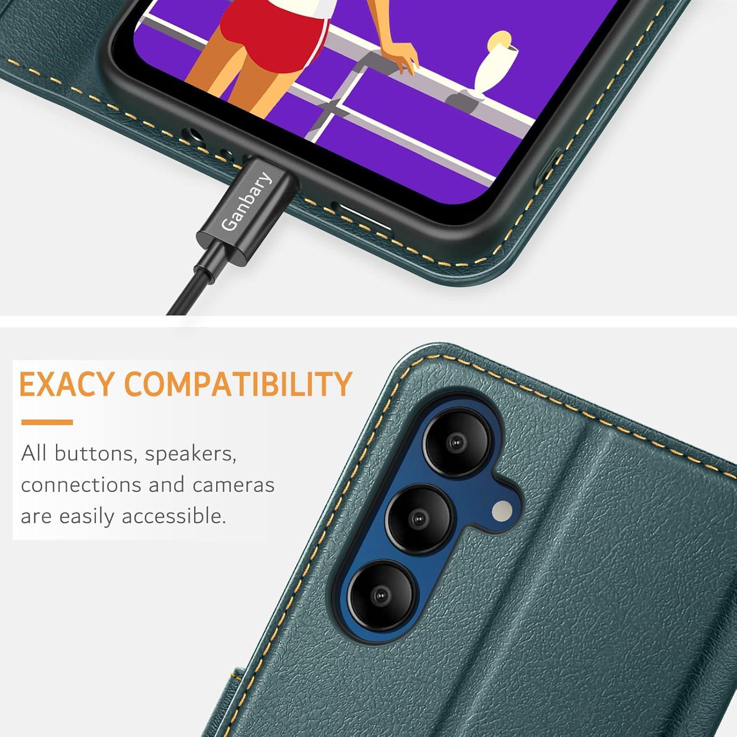 Handyhülle Samsung Galaxy A15 A15 5G Leder Flipcover Dunkelgrün