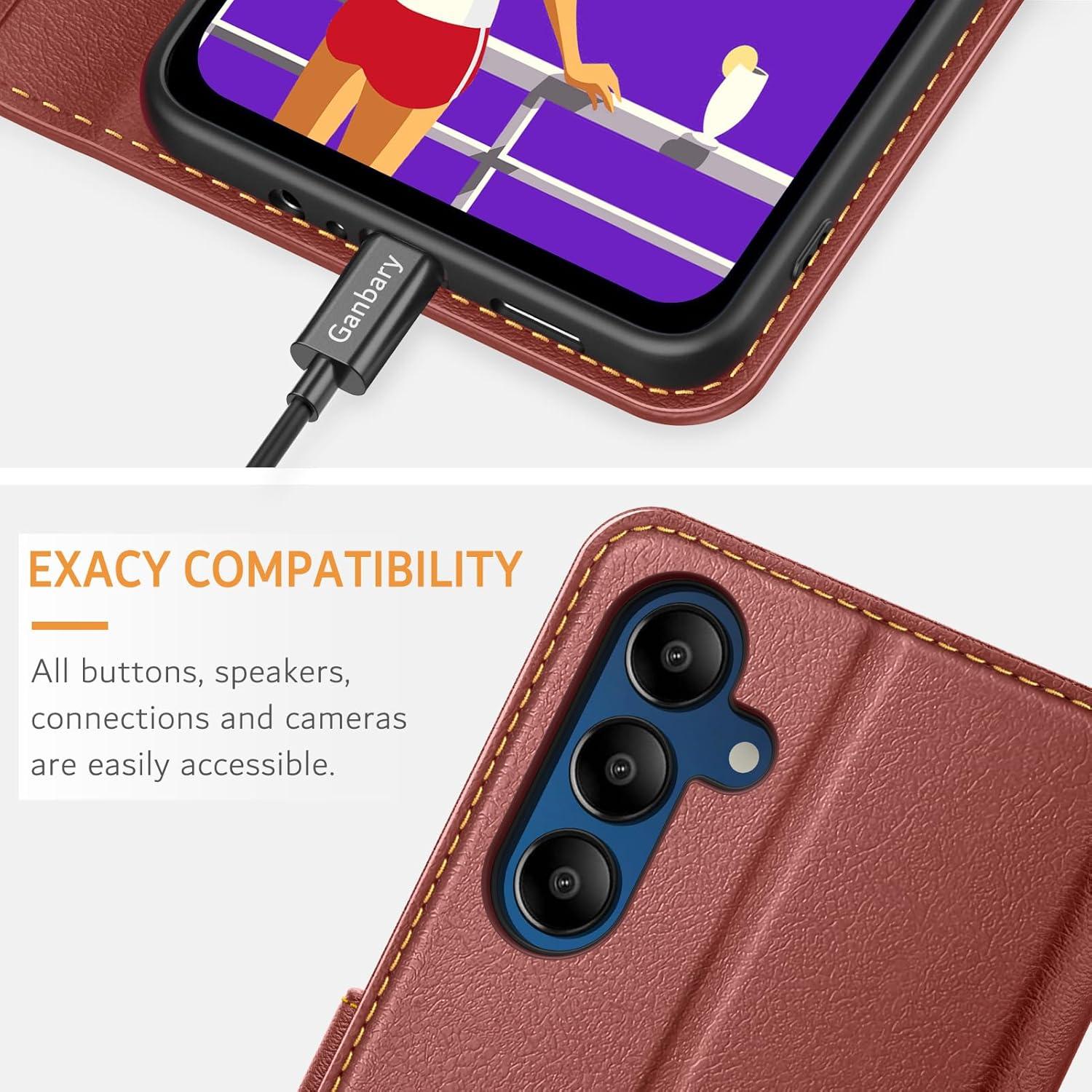 Samsung Galaxy A15 / A15 5G Handyhülle Leder Klapphülle Braun