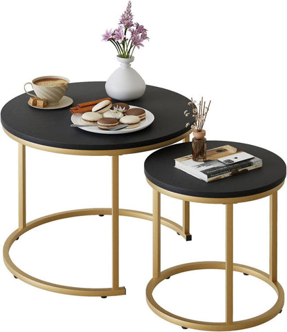 Set runder Beistelltische mit Metallrahmen, weißer Platte, 60cm