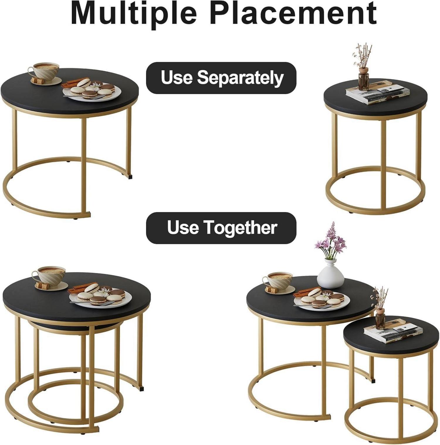 Set 2 runde Couchtische Beistelltisch Gold Rahmen weiß Wohnzimmer modern