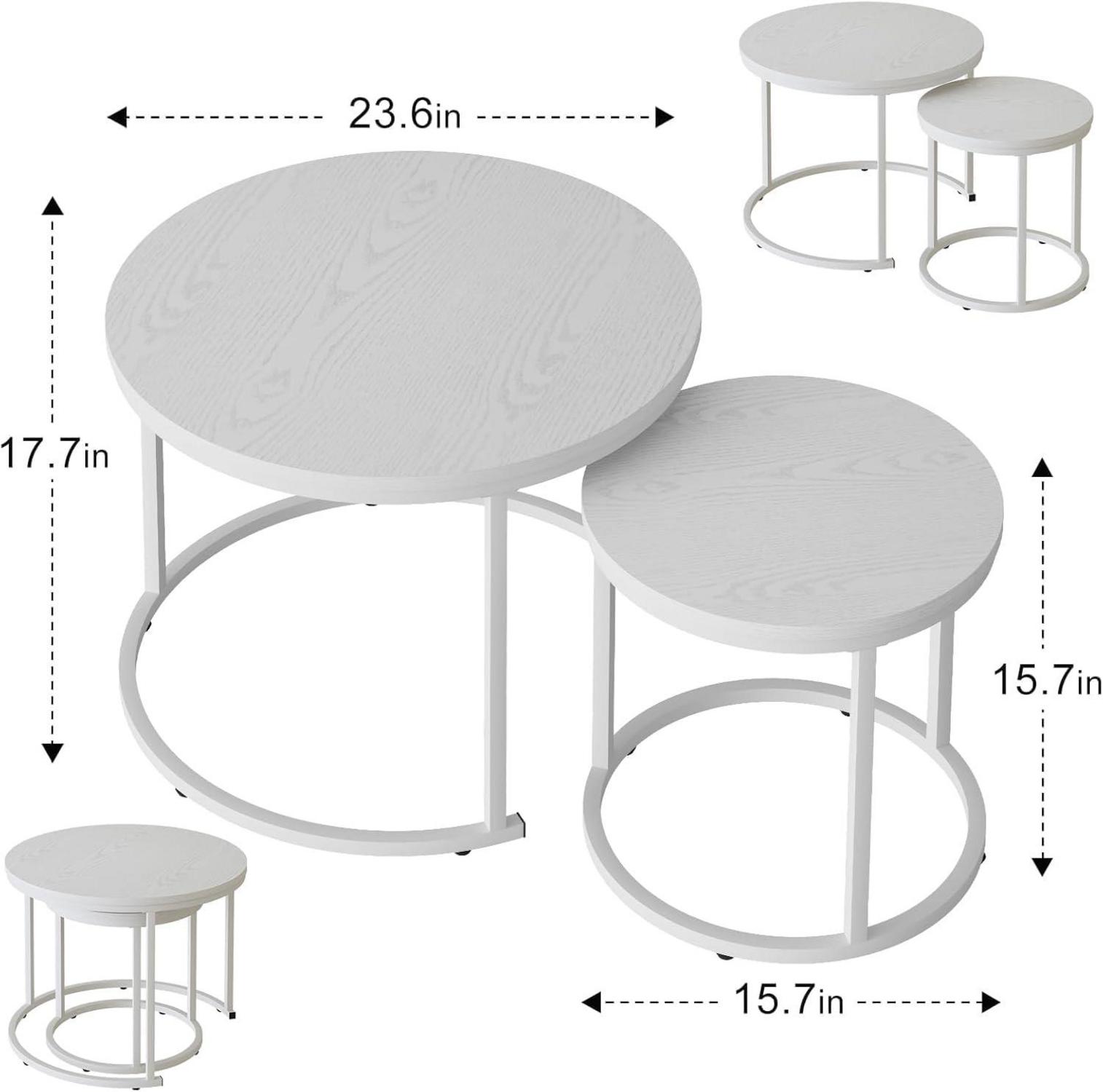 Runde Beistelltische Set 2 Stück 60 cm weißer Rahmen weiße Oberseite