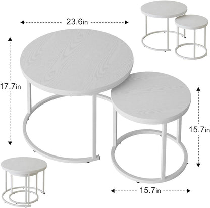 Runde Beistelltische Set 2 Stück 60 cm weißer Rahmen weiße Oberseite