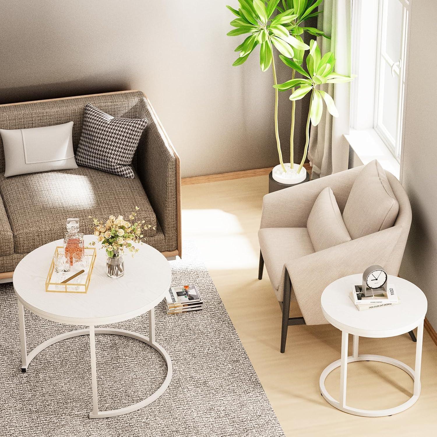 Runde Couchtische Set mit Metallrahmen 60 cm weißHomeController