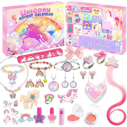 Adventskalender Mädchen 2024: Einhorn Schmuck Kosmetik 24