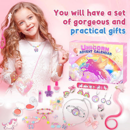 Adventskalender Mädchen 2024: Einhorn Schmuck Kosmetik 24