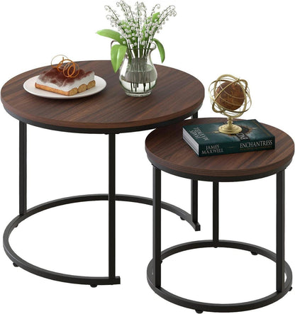 Runde Couchtische 2er-Set Beistelltisch Metallrahmen 60 cm