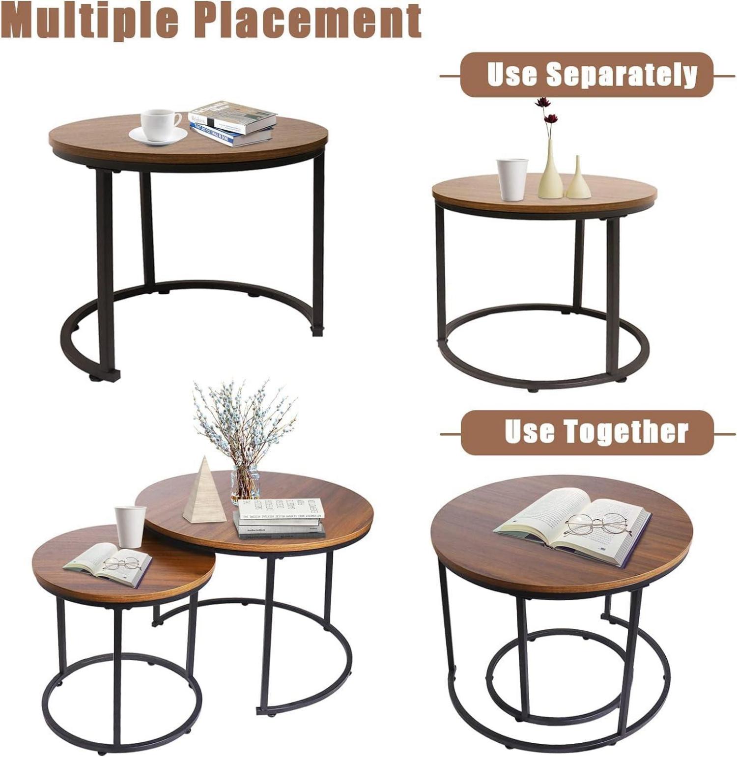 Runde Couchtische 2er-Set Beistelltisch Metallrahmen Wohnzimmer
