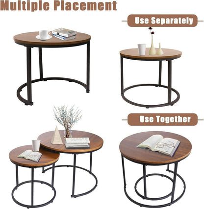 Runde Couchtische 2er-Set Beistelltisch Metallrahmen Wohnzimmer