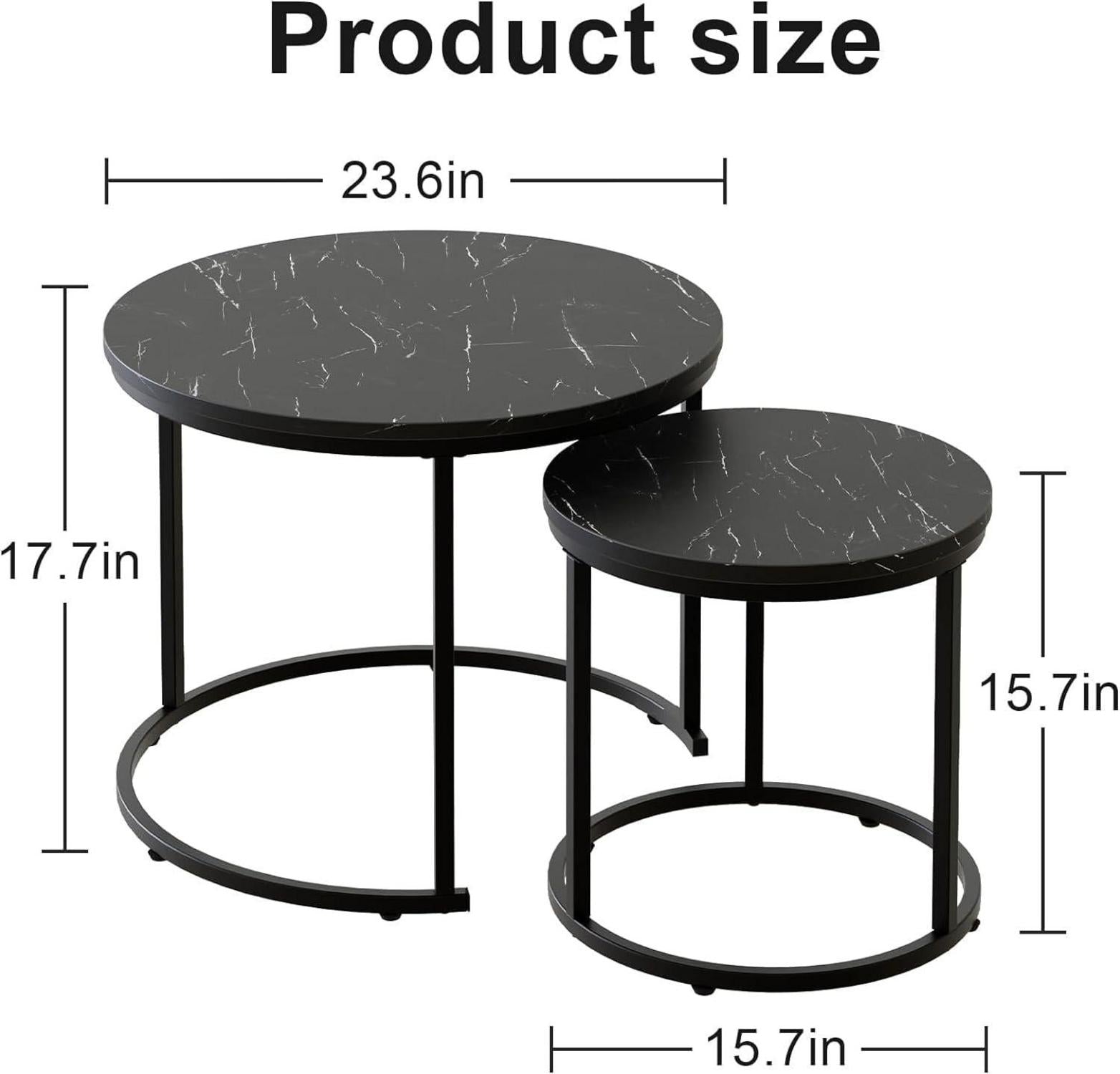 Runde Couchtische 2er-Set Beistelltische Metallrahmen Marmorplatte