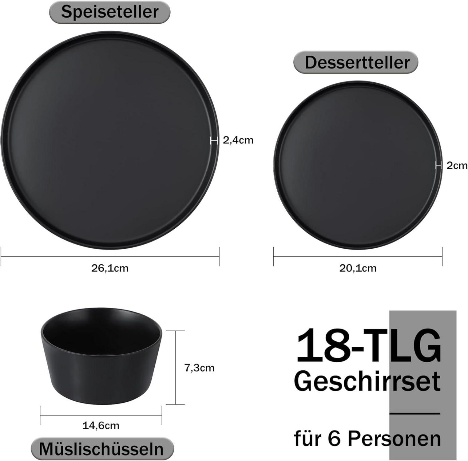 Homikit 18-tlg Geschirrset Steinzeug Mysterium Schwarz 6