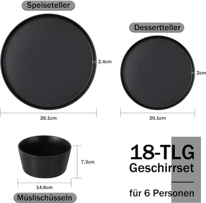 Homikit 18-tlg Geschirrset Steinzeug Mysterium Schwarz 6