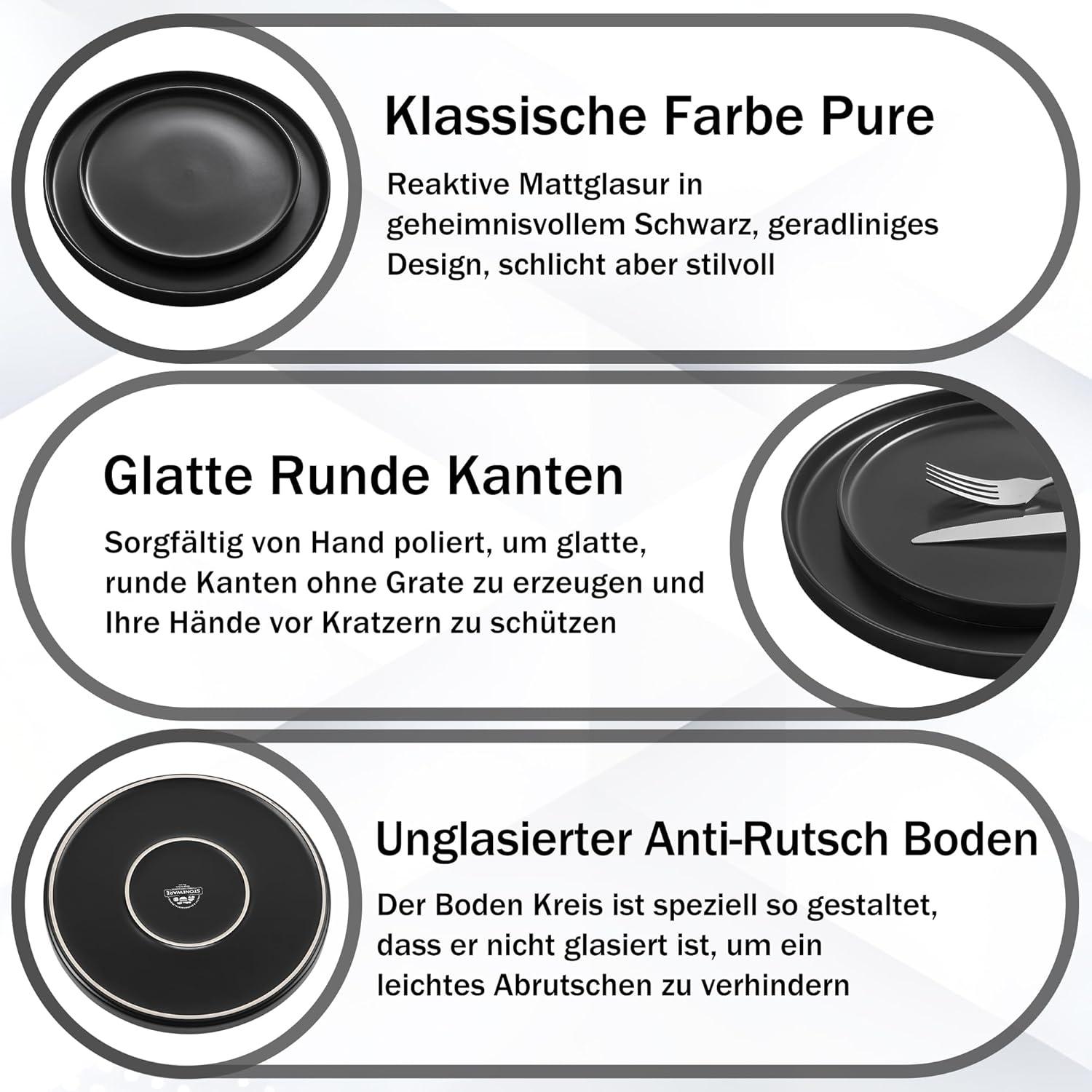 Geschirrset 18-tlg Steinzeug Mysterium Schwarz, Mikrowellen
