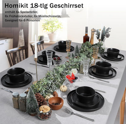 Homikit Steinzeug Geschirrset 6 Personen Mysterium Schwarz 18-tlg