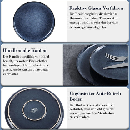 18-tlg Steinzeug Geschirr Set Universum Blau