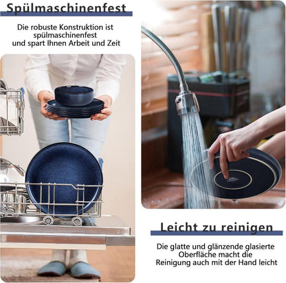 Homikit 18-tlg Steinzeug Geschirrset Universum Blau, Mikrowellen & Spülmaschinenfest