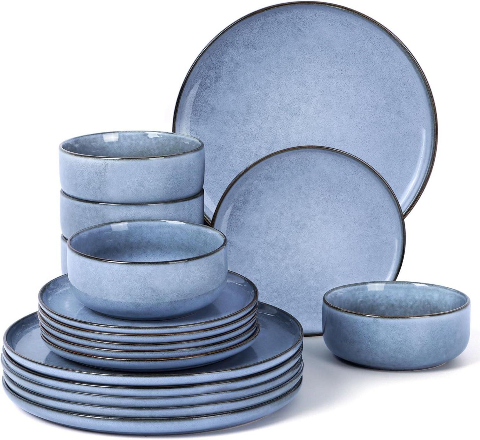 18-tlg Steinzeug Geschirr Set für 6 Personen Uranus Blau