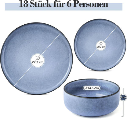 Homikit 18-tlg Steinzeug Geschirrset Uranus Blau