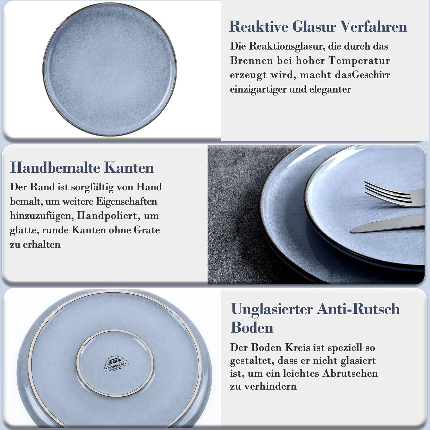 18-tlg Steinzeug Geschirr Set für 6 Personen Uranus Blau