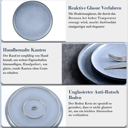 18-tlg Steinzeug Geschirr Set für 6 Personen Uranus Blau