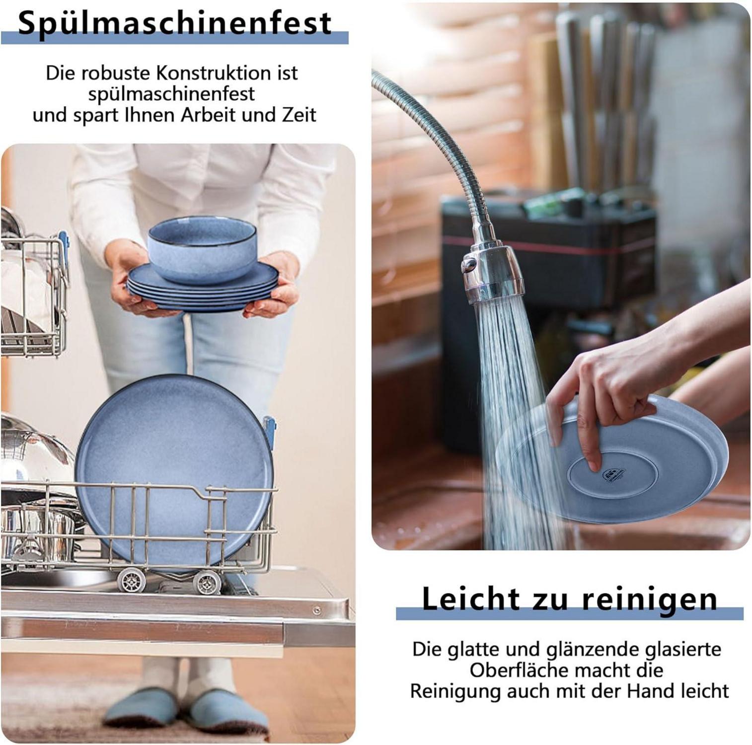 Homikit 18-tlg Steinzeug Geschirr Set Uranus Blau