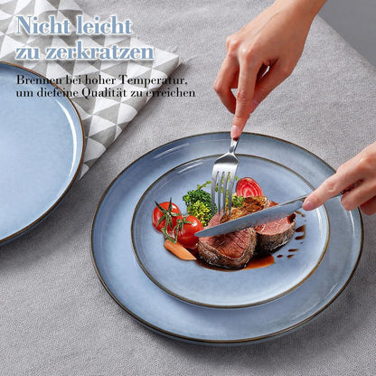 Homikit 18-tlg Steinzeug Geschirr Set Essgeschirr Uranus Blau