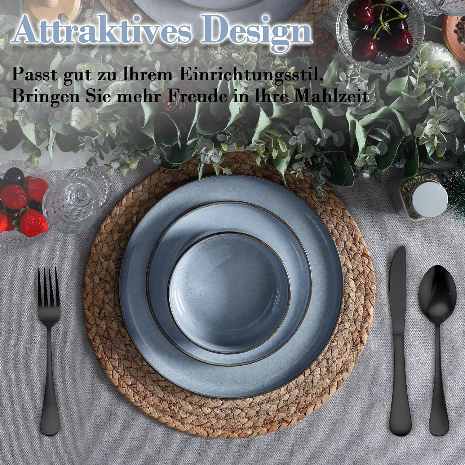 Homikit 18-tlg Steinzeug Geschirr Set Essgeschirr Uranus Blau