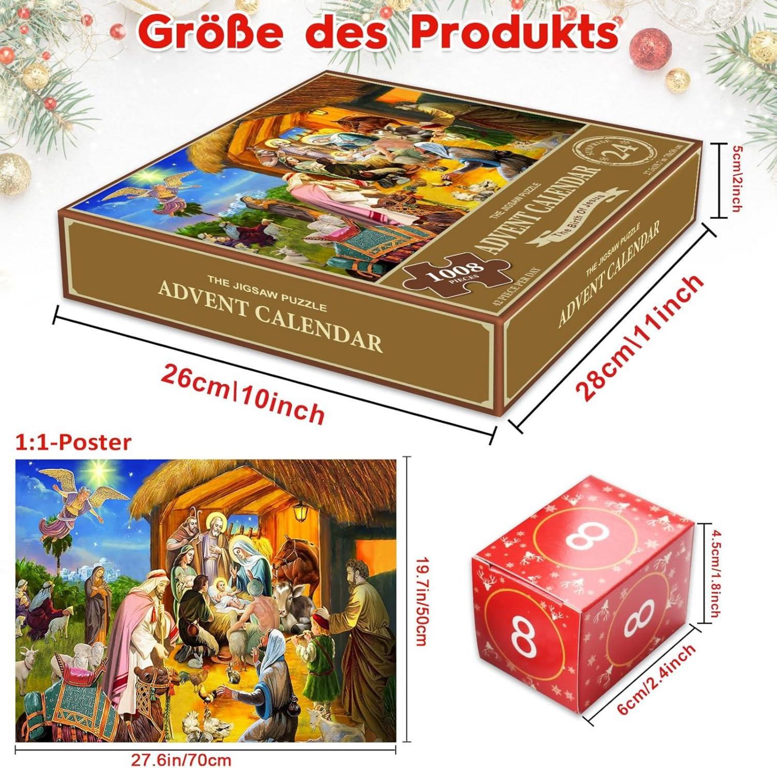 Puzzle Adventskalender 2024 Krippenszene 24 Teile 1008 Teile Weihnachten Dekoration