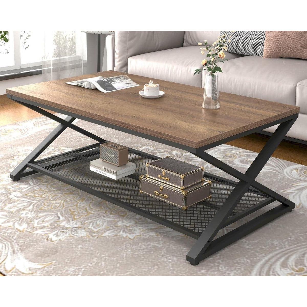 Couchtisch Holz mit Stauraum, rechteckig 120x60 cm, Eiche