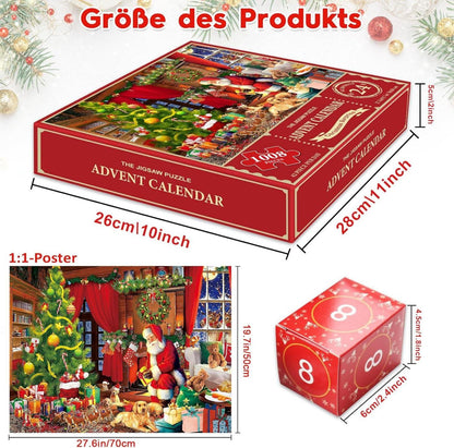 Adventskalender 2024 Weihnachts Jigsaw Puzzle 70x50cm 1008 Teile Countdown Bis Weihnachten Rot
