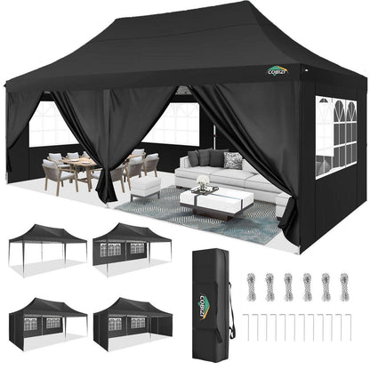 3x6m Faltpavillon wasserdicht mit 6 Seitenwänden & UV-Schutz