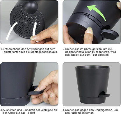 6er Set Selbstbewässernde Blumentöpfe Pure Black 12.7-20.3cm