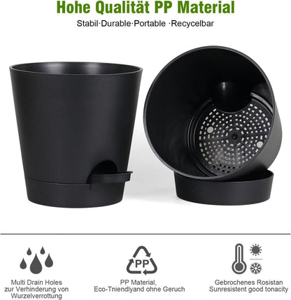 6er Pack Blumentöpfe Selbstbewässernd 12.7-20.3cm Pure Black