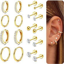 9/12 Paar Medizinische Ohrringe Set, Gold Silber Cubic Zirkonia