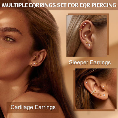 9/12 Paar Medizinische Ohrringe Set, Gold Silber Cubic Zirkonia