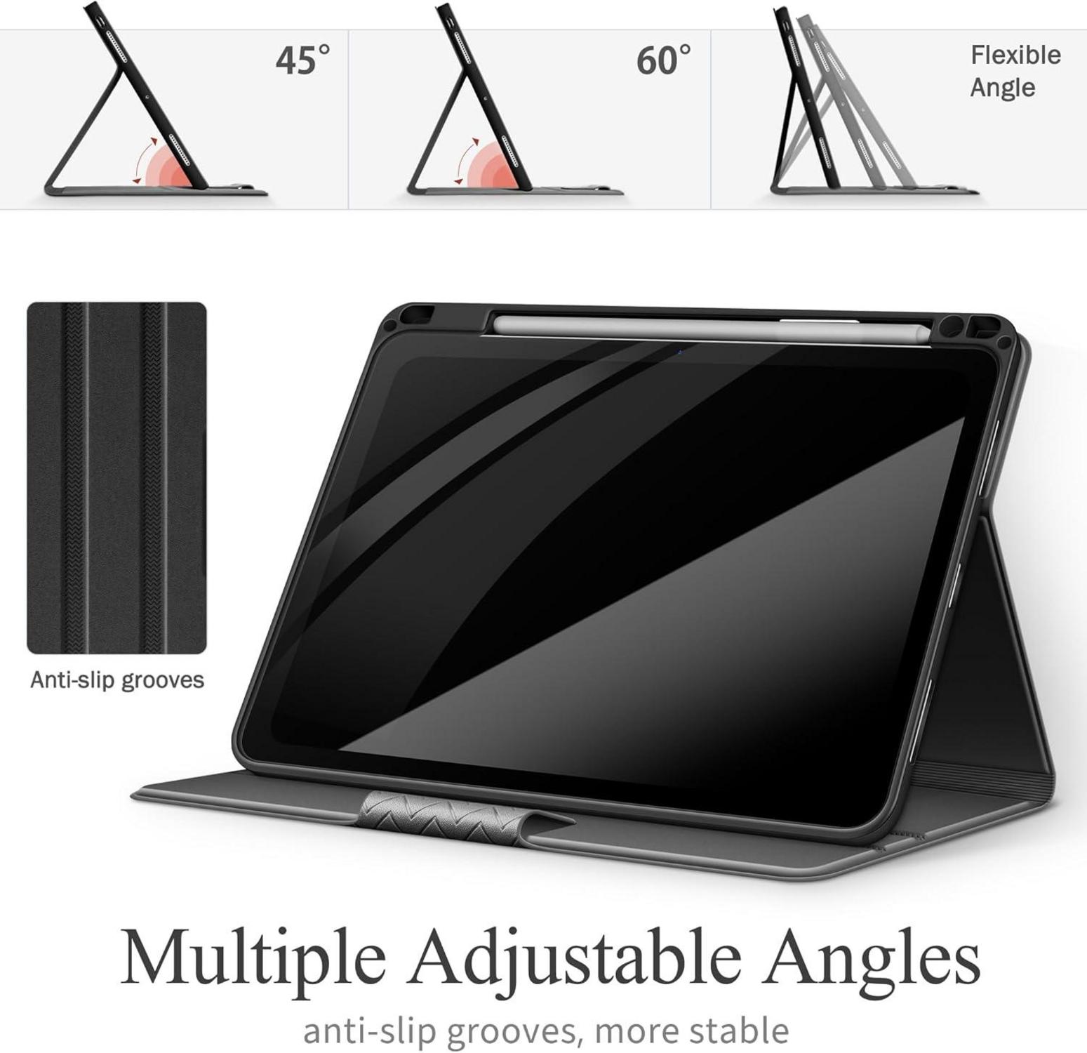 AUAUA iPad Pro 11 Zoll M4 (2024) Hülle Grau PU Leder Stifthalter Apple Pencil auto Schlafen/Wachen