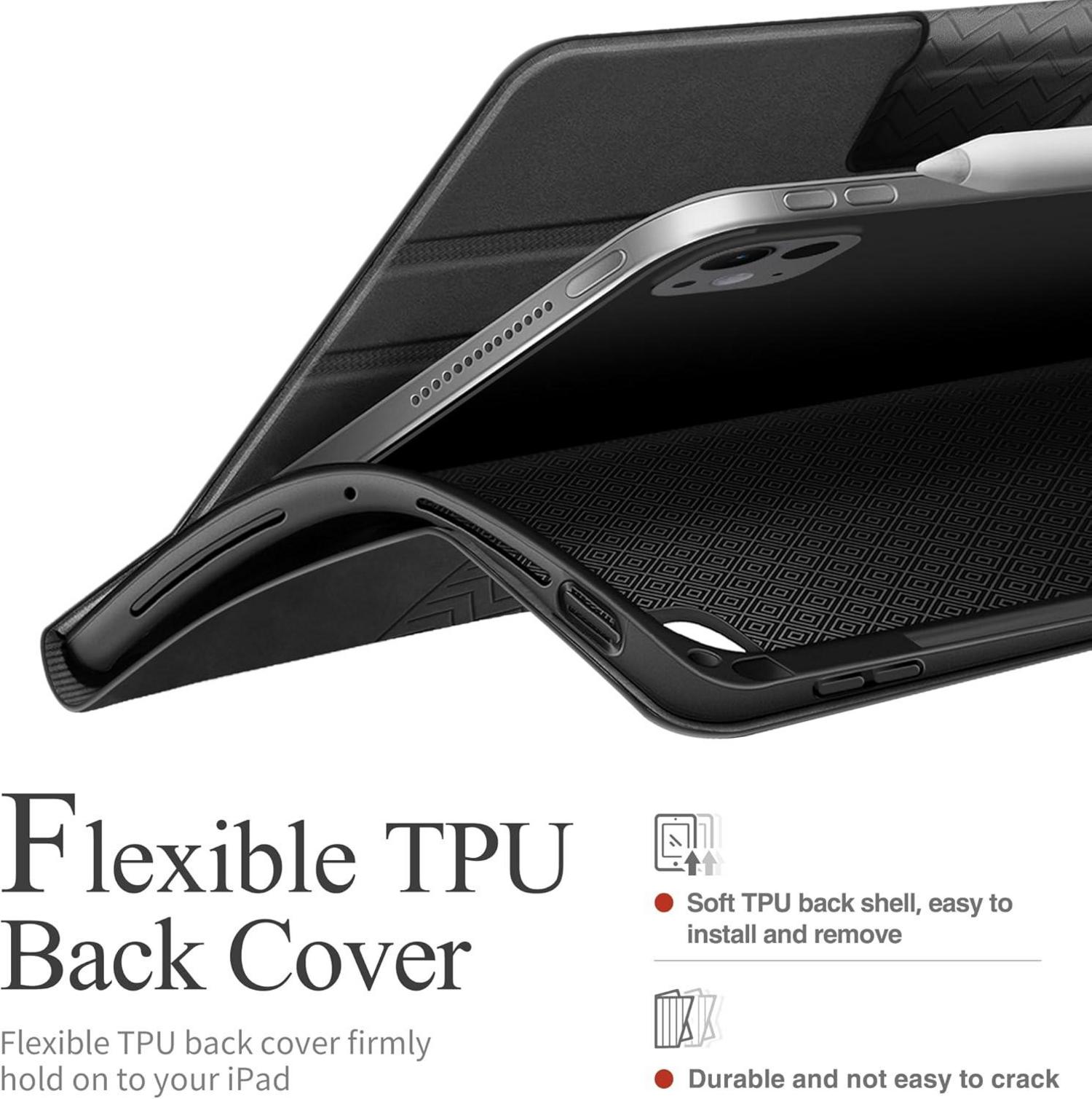 Hülle iPad Pro 11 Zoll M4 2024 PU Leder Stifthalter Auto Schlafen Grau