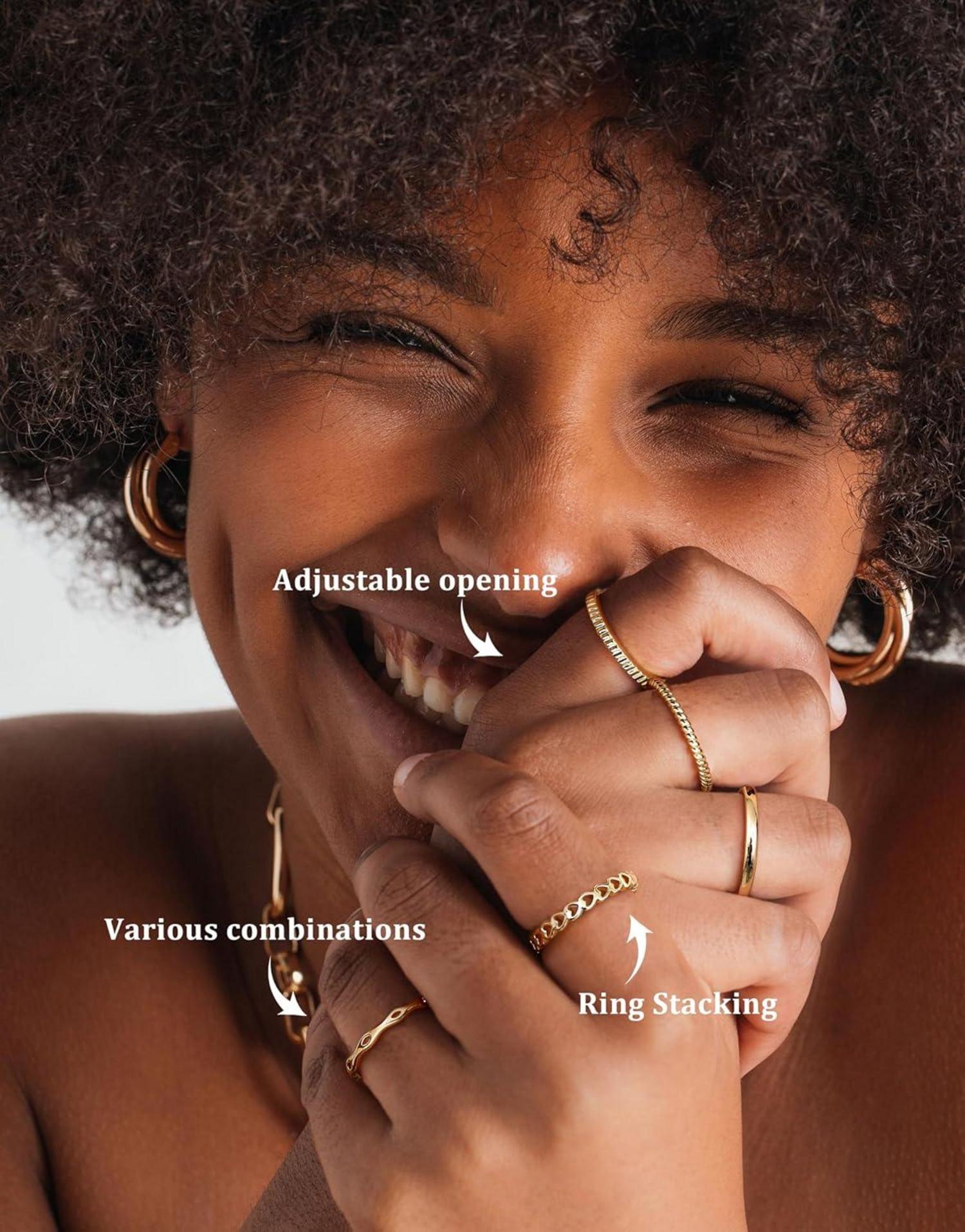 Adramata Vergoldete Verstellbare Ringe Set Offene Bandringe 5er Pack
