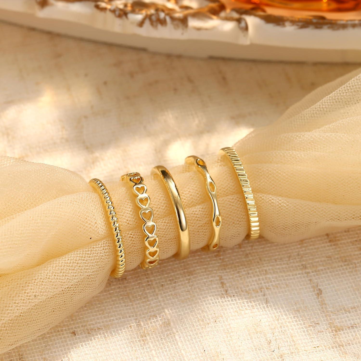 Adramata 5er Ringe Set Frauen 14 Karat Gold Verstellbar Offen Daumen Fingerring
