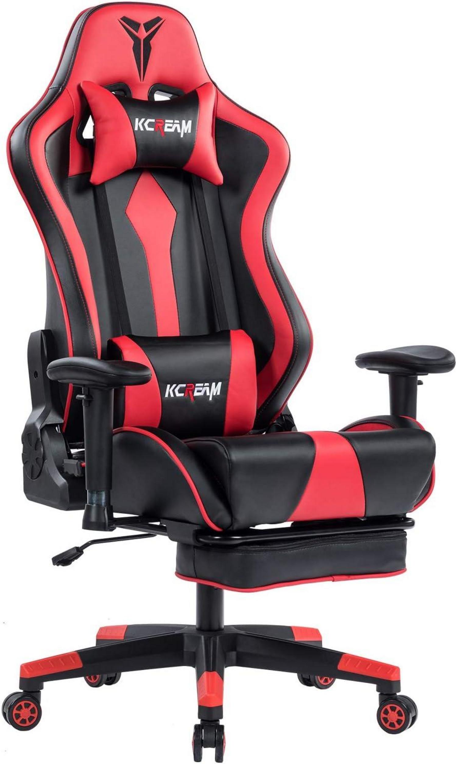 Ergonomischer Gaming Stuhl mit Fußstütze und Lumbalkissen