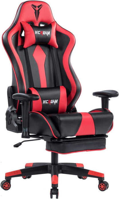 Ergonomischer Gaming Stuhl mit Fußstütze und Lumbalkissen