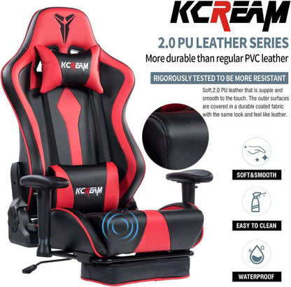 Ergonomischer Gaming Stuhl mit Fußstütze und Lumbalkissen