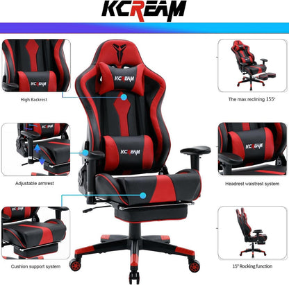Ergonomischer Gaming Stuhl Fußstütze Belastbarkeit 200kg Rot