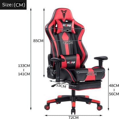 Gaming Stuhl 200kg Belastbarkeit mit Fußstütze Rot