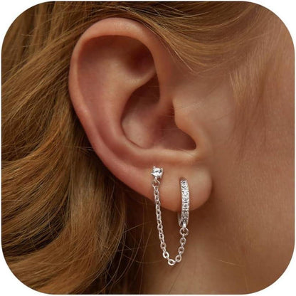 Silberne Creolen mit Kette & Stecker Ohrringe für Damen